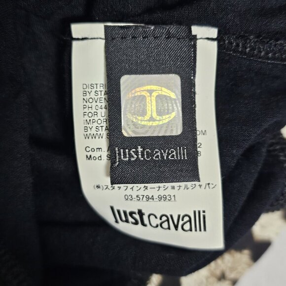 Just Cavalli Large Black Jersey Animal Printed Trim Scoop Neck Shirt Long Sleeve - Picture 4 of 5